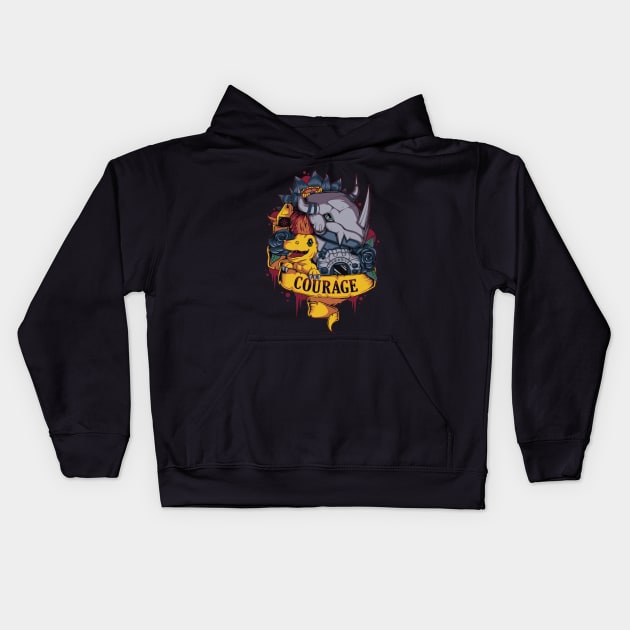 Digimon of Courage Agumon - WarGreymon Tattoo Kids Hoodie by Typhoonic